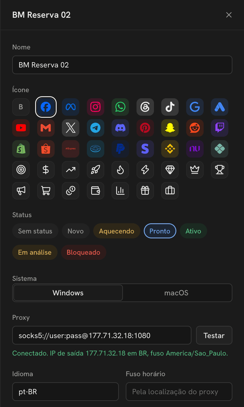 veil profile editor with fingerprint, proxy and pinned sites